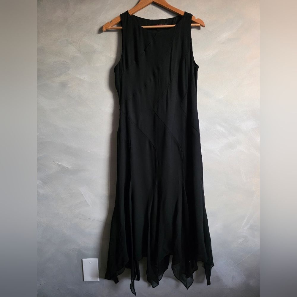 Vtg Black Sheer Hankerchief Witchy Whimsigoth Sleeveless Dress Sz 10 100% Silk